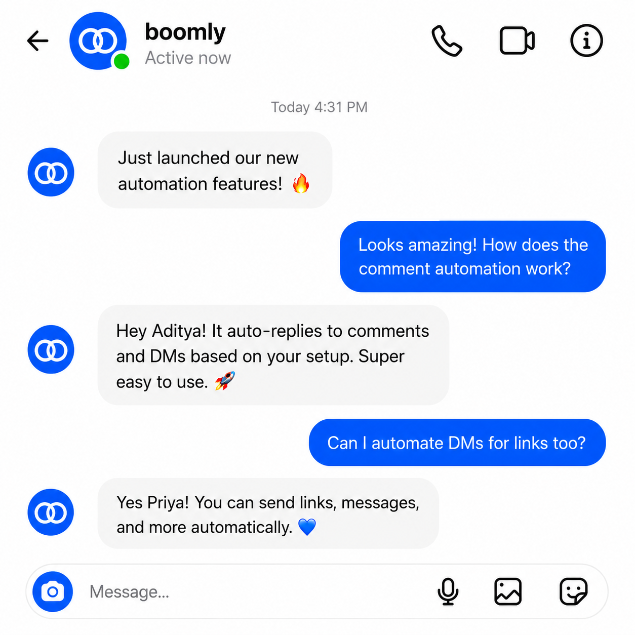 Boomly comment automation — reply to comments and send a DM