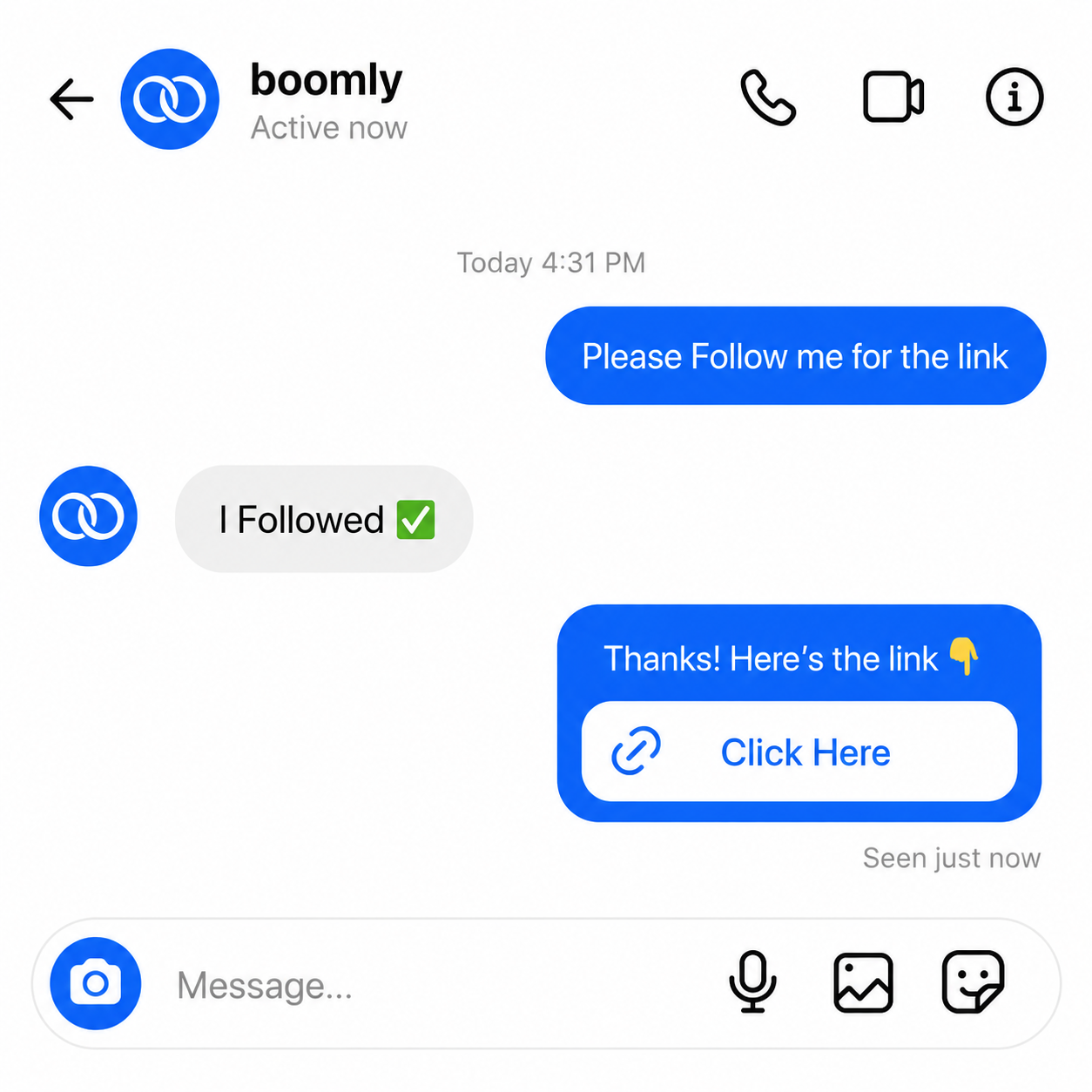 Boomly ask-for-follow gating before link unlock