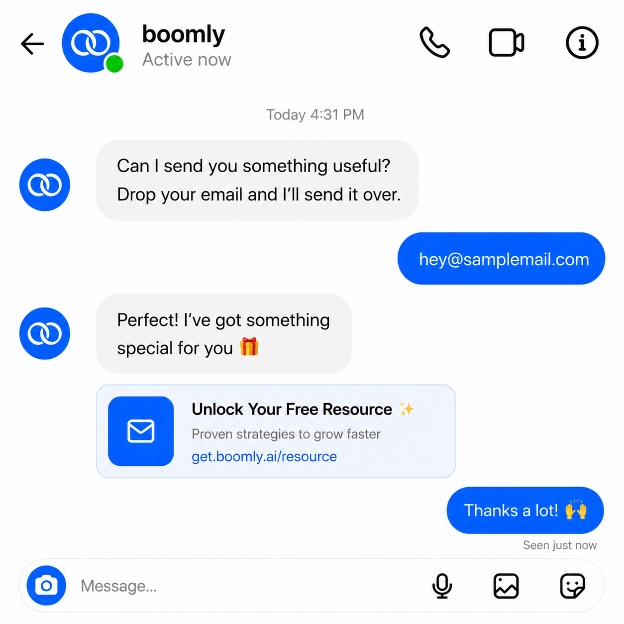 Boomly collect user email from DMs